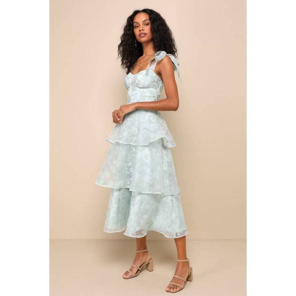 Lulus Glamorous Sweetie Sage Burnout Tie-strap Bustier Midi Dress Green